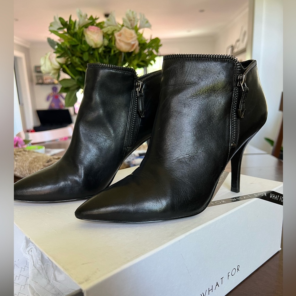Sexy black leather ankle booties